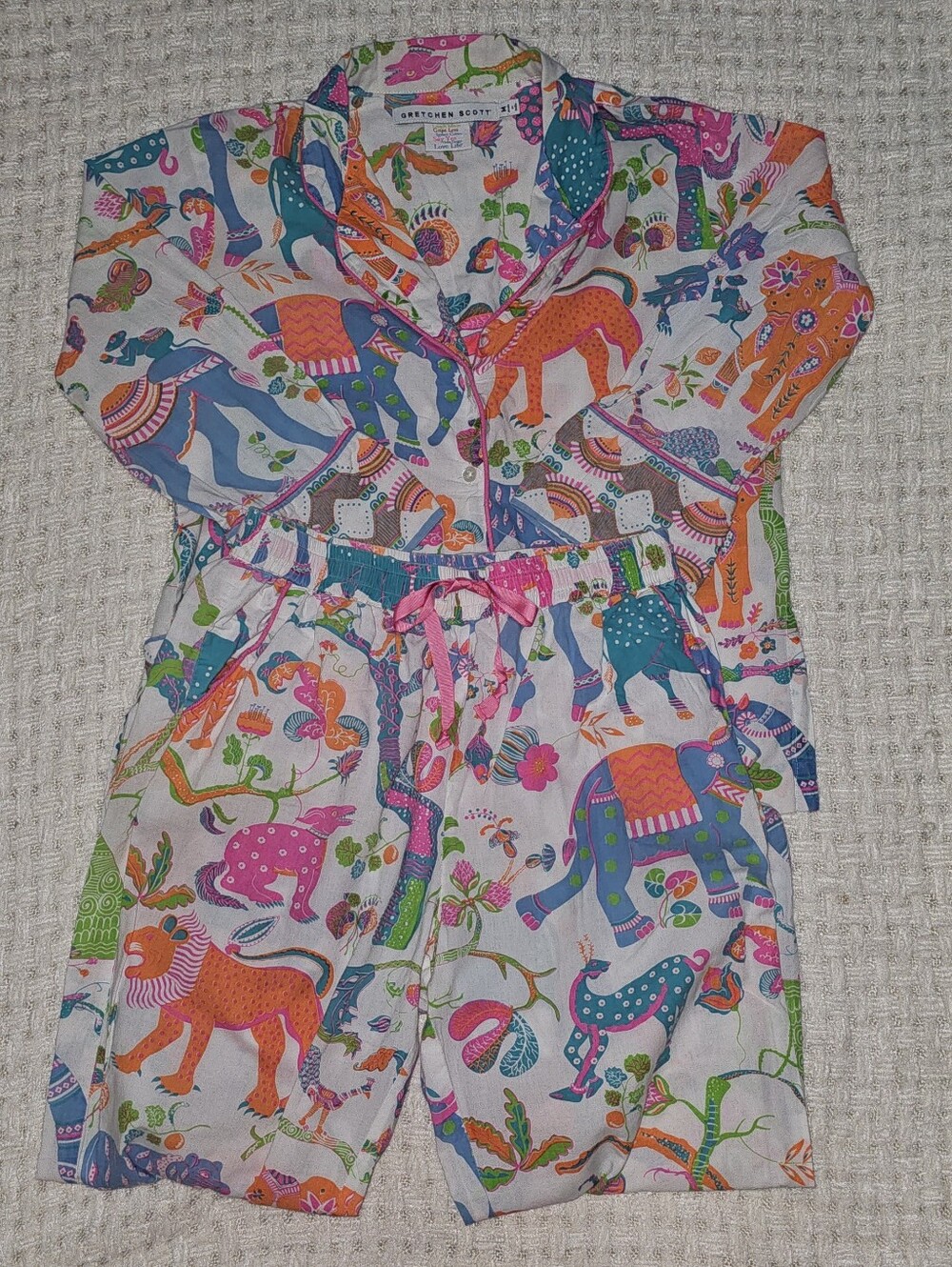 Gretchen Scott Grand Bazar Elephant Print Pajama Set - Bright Multi Sz Med